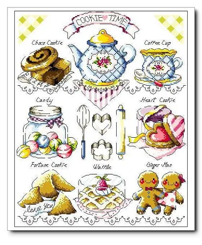 

Needlework, Set for Embroidery kit,Afternoon Tea Cake cup pattern cross stitch kit Painting for home decoration wedding gift