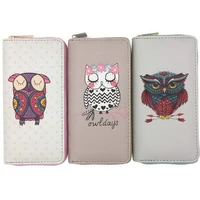 kandra owl print cartoon women wallets long large capacity card holder pu leather zipper travel wallet cash purse owl lover gift