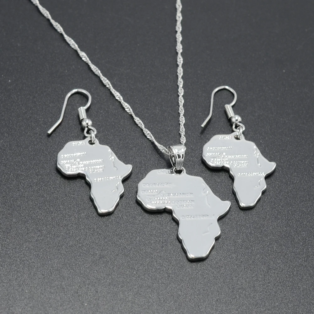 Anniyo кулон Карта Африки подвеска серьги серебряные Цвет Эфиопии ювелирные