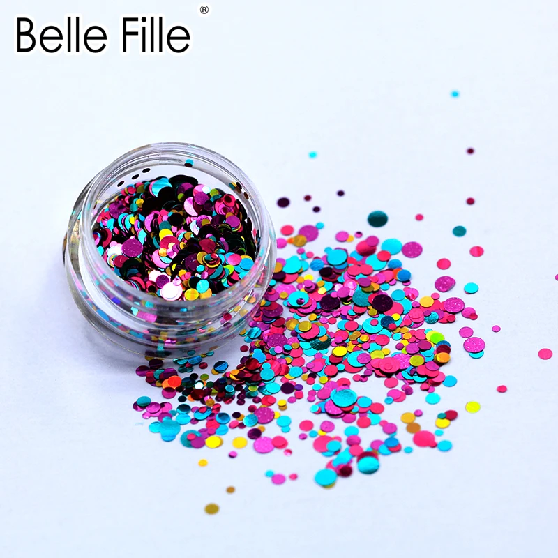 Блеск для ногтей Belle Fille 14 цветов 1 г круглая форма лазерный магический эффект лак