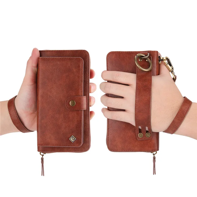 Brown Многофункциональный кожаный кошелек на молнии чехол для карт для iPhone 11 Pro Max X XR XS Max 7 8 Plus 6 6S съемный чехол кошелек сумочка - Цвет: Brown