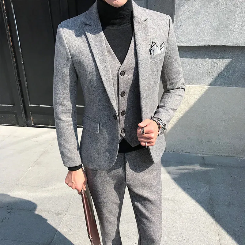 

Four seasons spring 2020 large size suits men smoke gray suit wedding dress suit three-piece cultivate one's morality