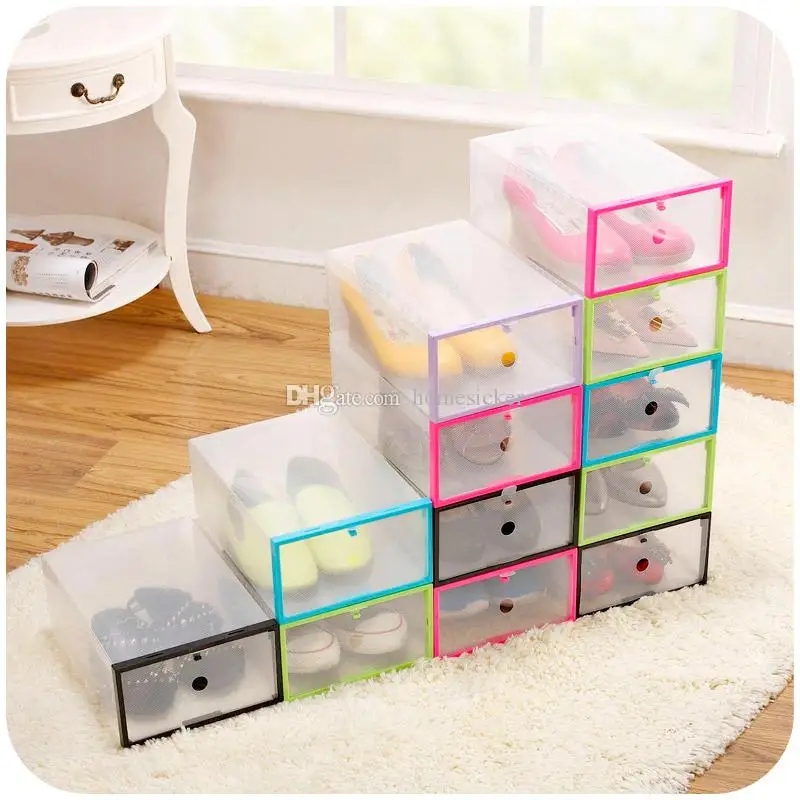 

10pcs/lot Transparent Shoe Boxes Clear Plastic Storage Box Packaging Boxes For Shoes For Men And Women