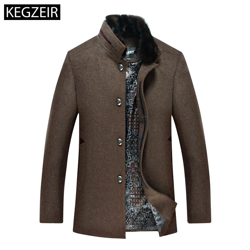Зимнее шерстяное пальто KEGZEIR Мужская Толстая теплая куртка модное повседневное