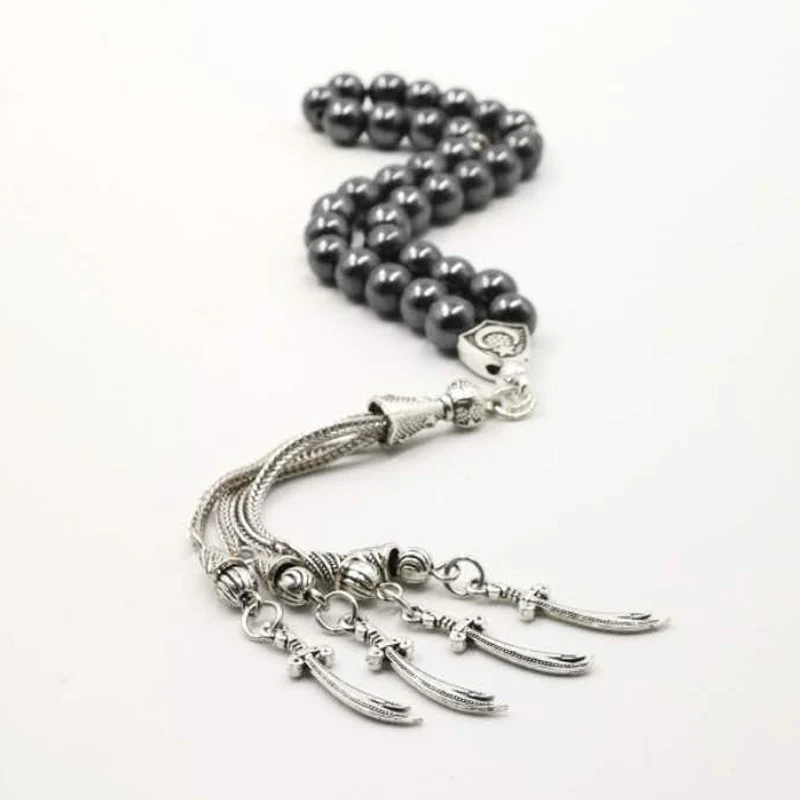 Мужской Tasbih натуральный гематит металлическая кисточка дешевая цена и хорошее качество молитвенные бусины 33 66 99 бусины ислам камень четки