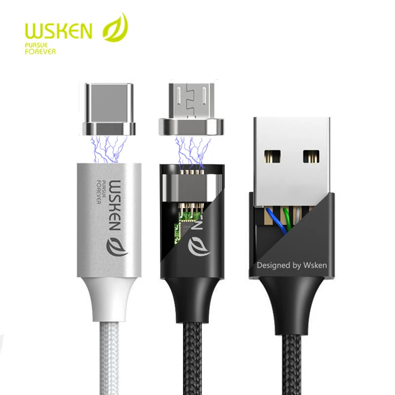 WSKEN Lite 2 Магнитный кабель Кабель с разъемом микро USB типа C светодио дный Быстрая