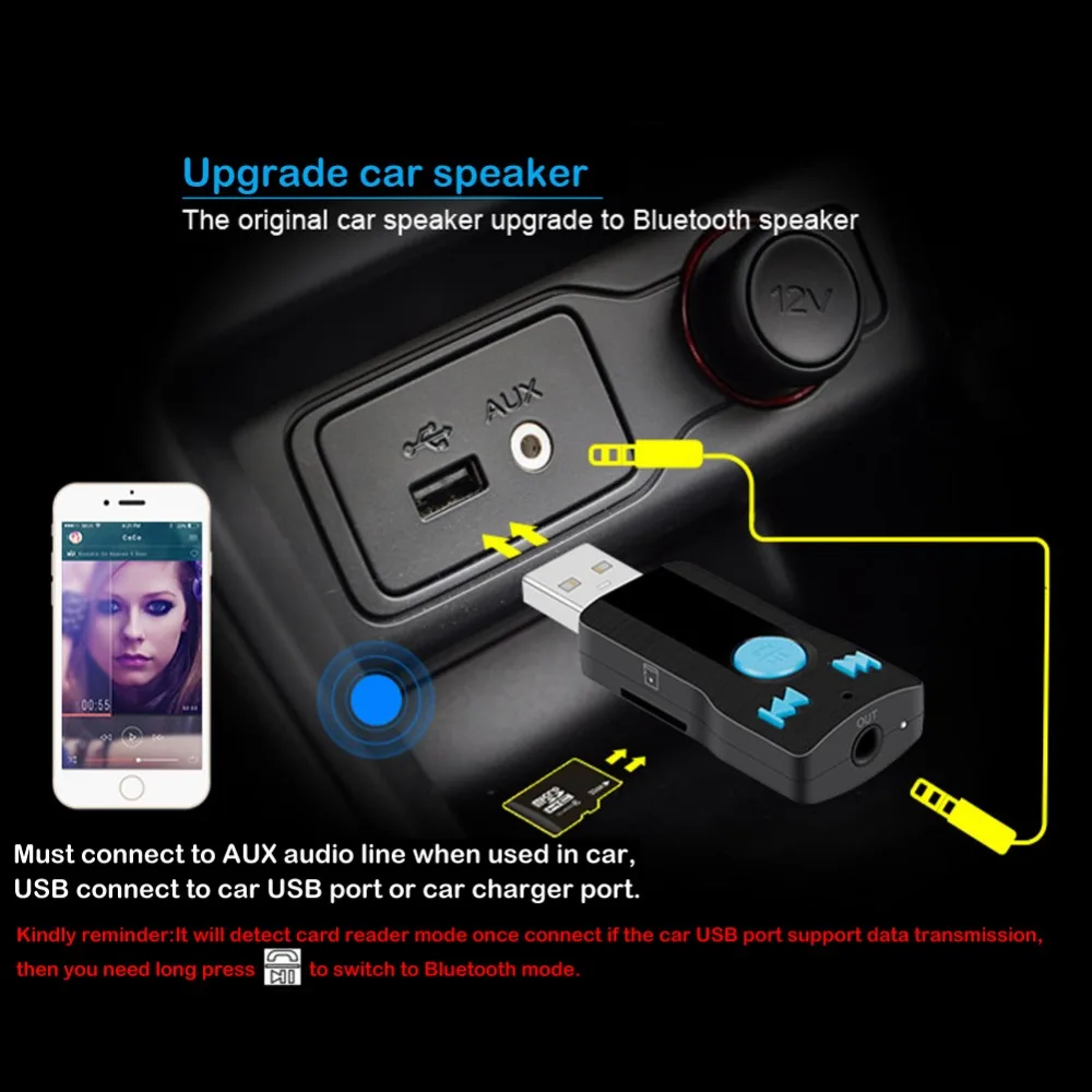 USB Bluetooth музыкальный приемник аудиоадаптер 3 5 мм стерео выход встроенный микрофон