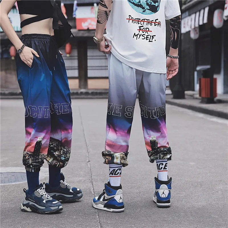 2019 летние штаны шаровары с градиентом цвета для мужчин и женщин уличные принтом в