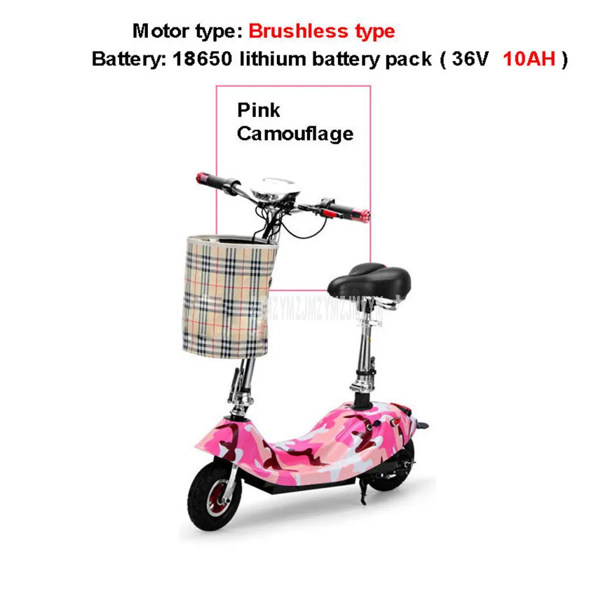 Pink Camouflage 10AH 350 Вт бесщеточный мотор мини велосипед складываемый электровелосипед Электрический велосипед для взрослых женщин Леди электрический скутер с сиденьем 36 В литиевая батарея - Цвет: Pink Camouflage 10AH