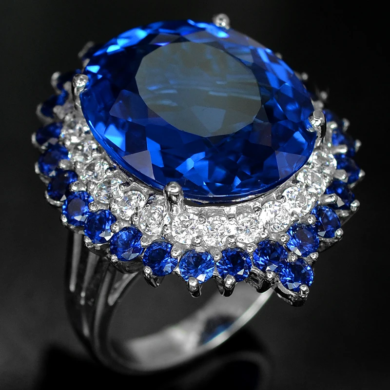 

Fashion Blue Stone Rings for Women Wedding Jewelry Luxury Rhinestone Silver Color Bague Femme Anillos Mujer H4K146