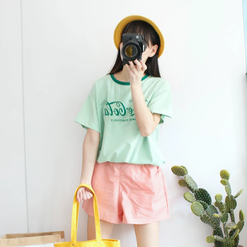 Модная свободная футболка в Корейском стиле топы женские хлопковые футболки с