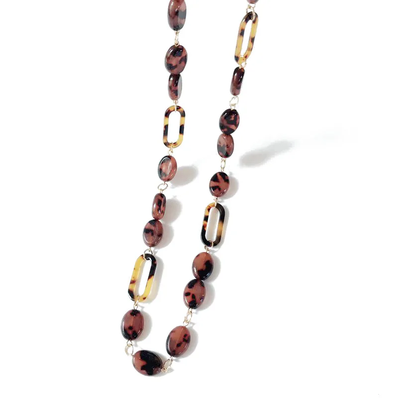 

New Simple Long Pendant Tortoise Resin Charm Geometric Link Necklace
