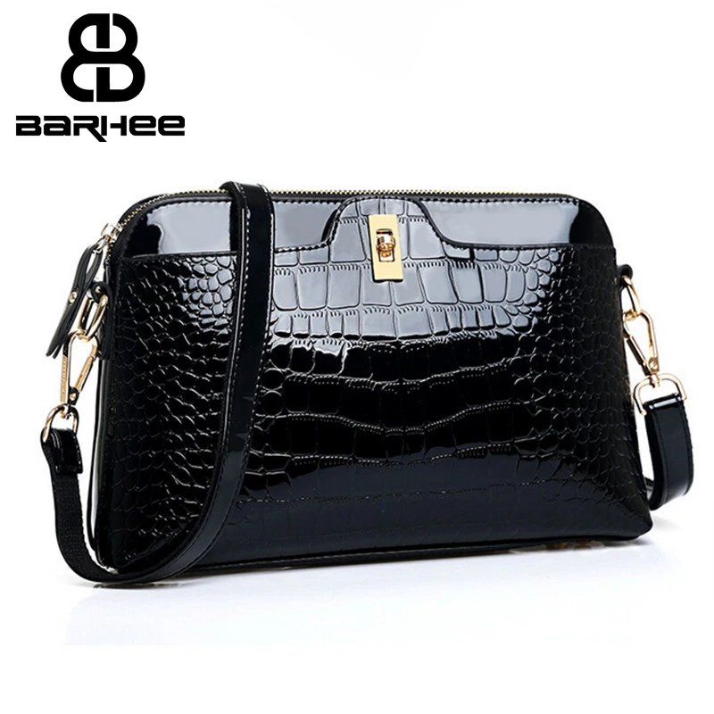 

New Crocodile Embossed Women Messenger Bags Patent Leather High Quality Women Handbag Crossbody Shell Bag Twist lock Pochette