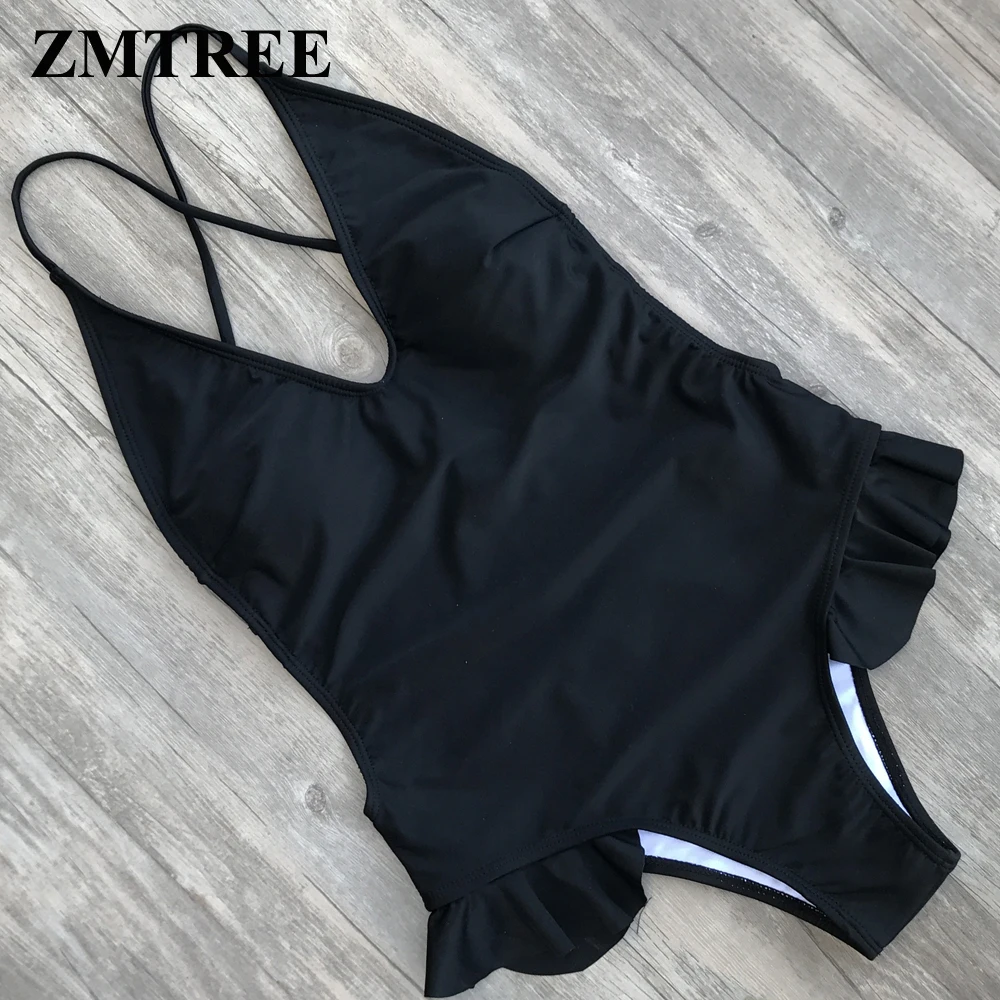 ZMTREE однотонная одежда для плавания Цельный купальник женский пляжный купальный