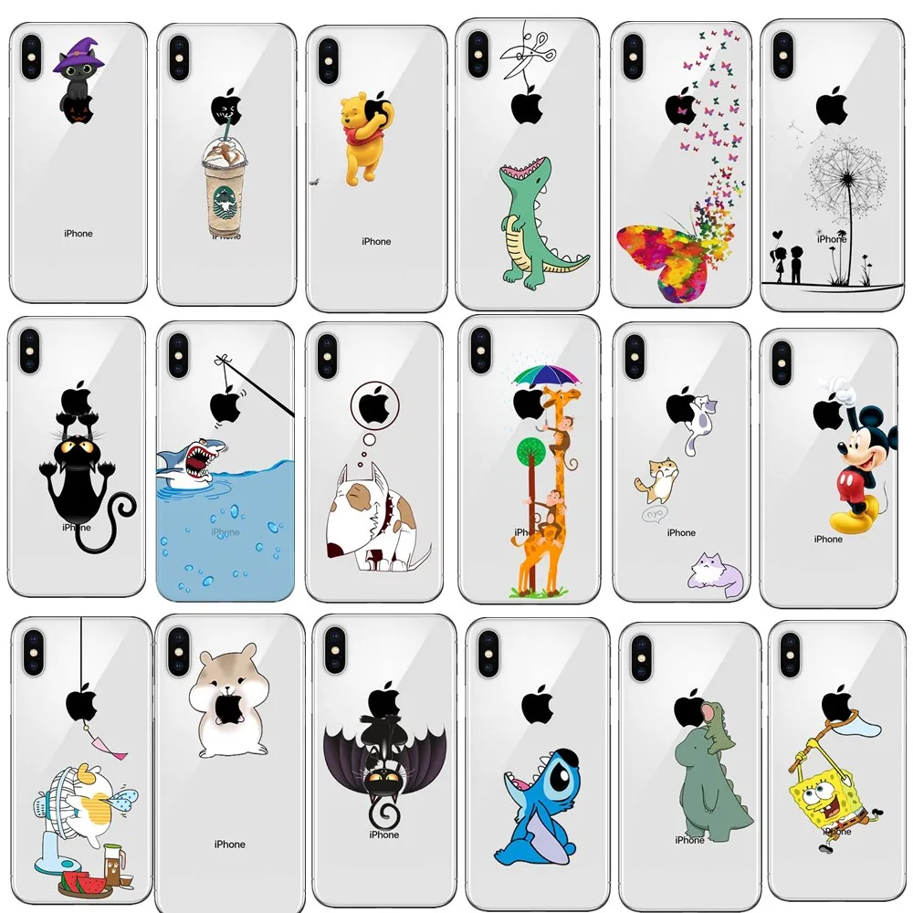 Чехол для iPhone X чехол 5 6 6S 7 8 Plus XS Max XR с милыми животными мягкий из ТПУ