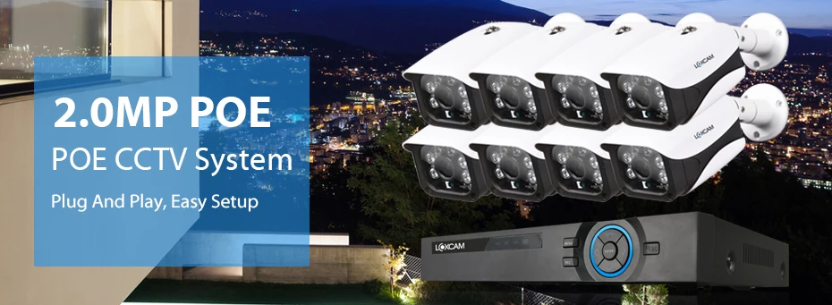 LOXCAM H.265+ 4MP POE система NVR 48V 1080P 2MP@ 25fps IP66 безопасности наружного аудио запись POE IP Камера видео набор для наблюдения 2 ТБ