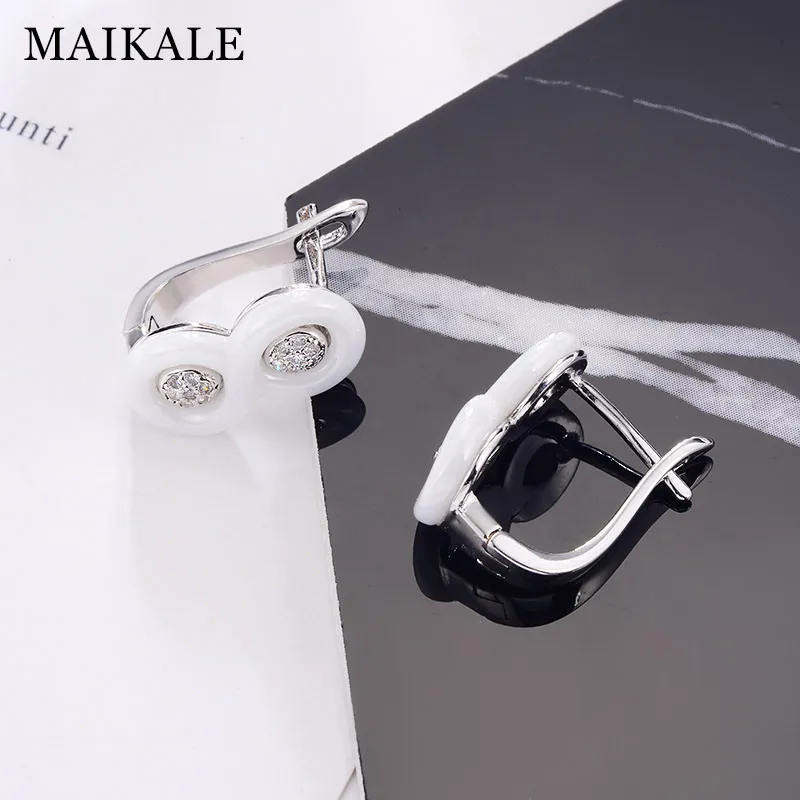 MAIKALE классические белые серьги-гвоздики из керамики белые кубические циркония медь золото серебро цвет Корейский серьги для женщин ювелирные изделия подарки