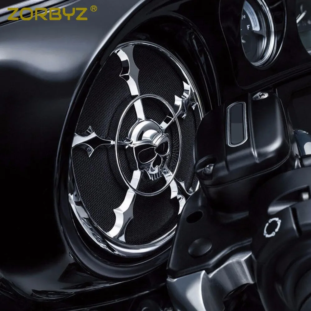 ZORBYZ хромированный динамик в форме черепа для мотоцикла накладка на гриль Harley Touring