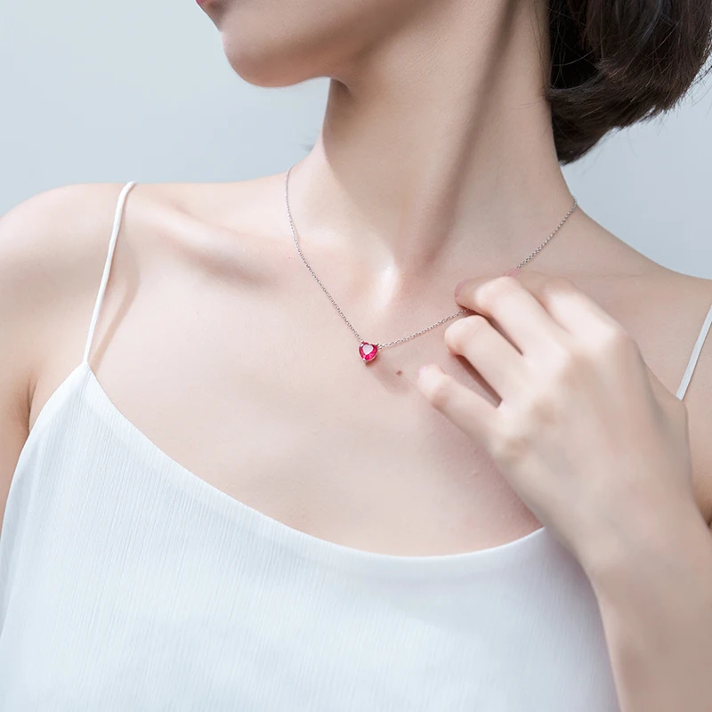 Женское серебряное ожерелье AROCH S925 в форме сердца короткая цепочка красного