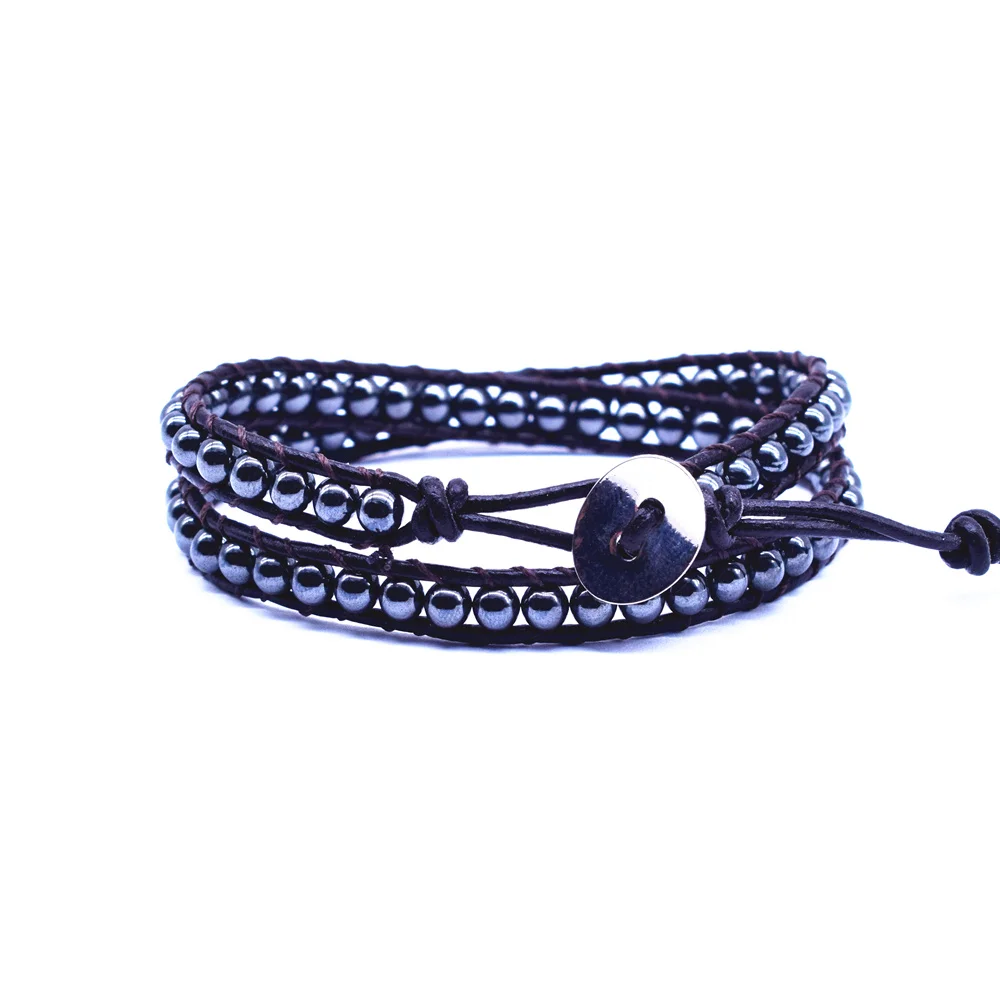 Vintage Handmade 2 laps Leather Wrap Bracelet Multi Color Beads Natural Stone Bracelets for Men Women Chakra Bracelet Jewelry