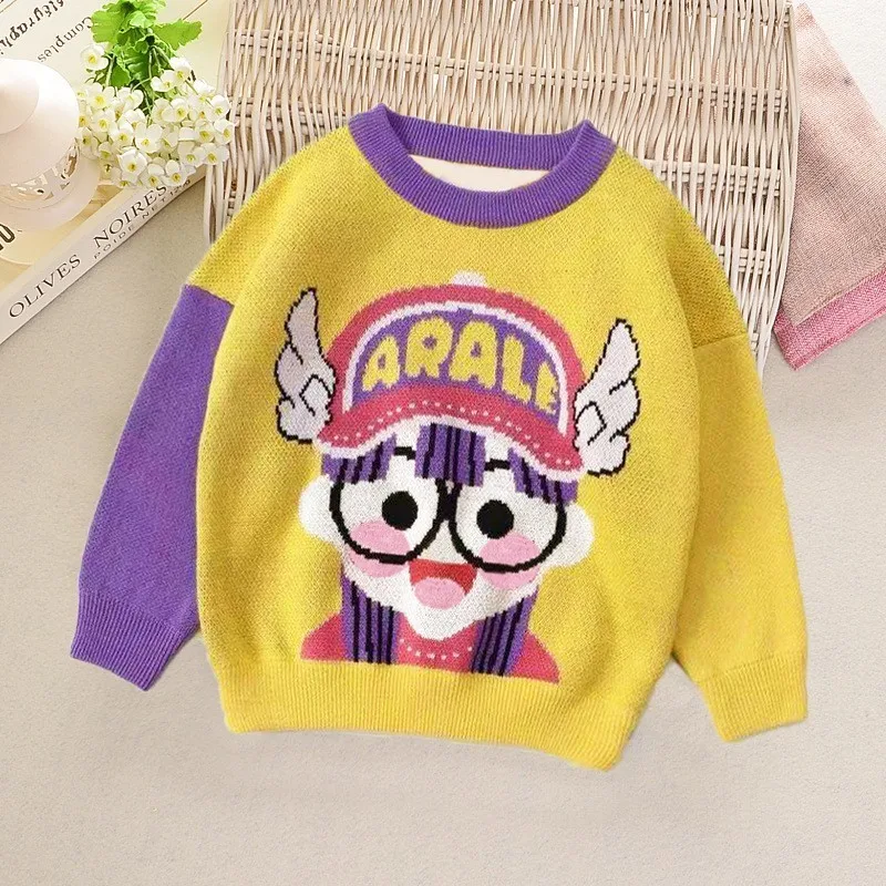 Arale Свитера для мальчиков трикотажная одежда для девочки с рисунком из мультфильма; джемпер; сезон осень-зима; вязаный пуловер с рисунком Сейлор Мун; теплая верхняя одежда с круглым вырезом; 2-6T - Цвет: Arale