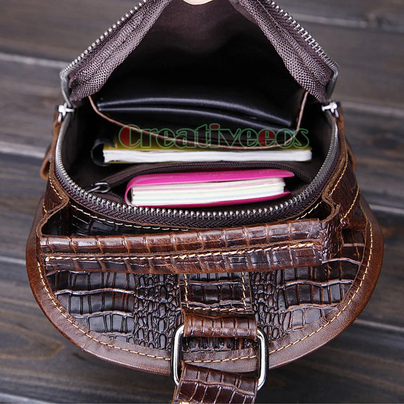 

Men Leather Vintage Travel Shoulder Cross Body Sling Pack Brown Chest Bag Casual Design Small Messenger Pack