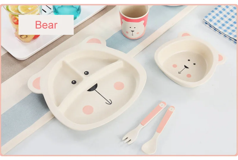 Мультфильм БАМБУК 5 шт. детская посуда экологичные дети Mealtime чаша тарелка еда столовая утварь для кормления набор таблички для ребенка