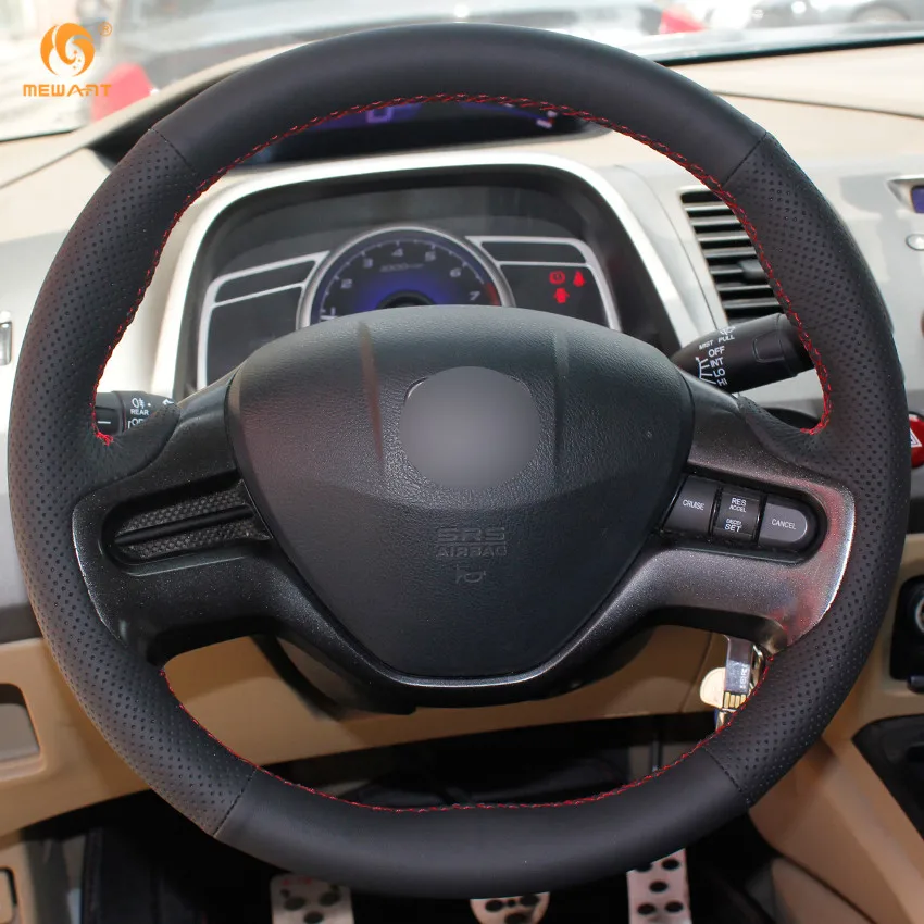 MEWANT черная искусственная кожа рулевого колеса автомобиля крышки для Honda Civic Old Civic 2006 2007 2008 2009(2-спица) Интерьер Запчасти