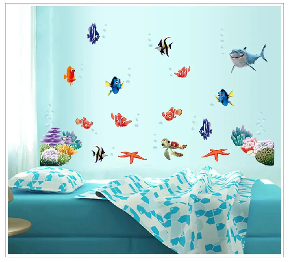 Водонепроницаемые настенные 3d-наклейки в виде рыбок и Акульей из мультфильма В