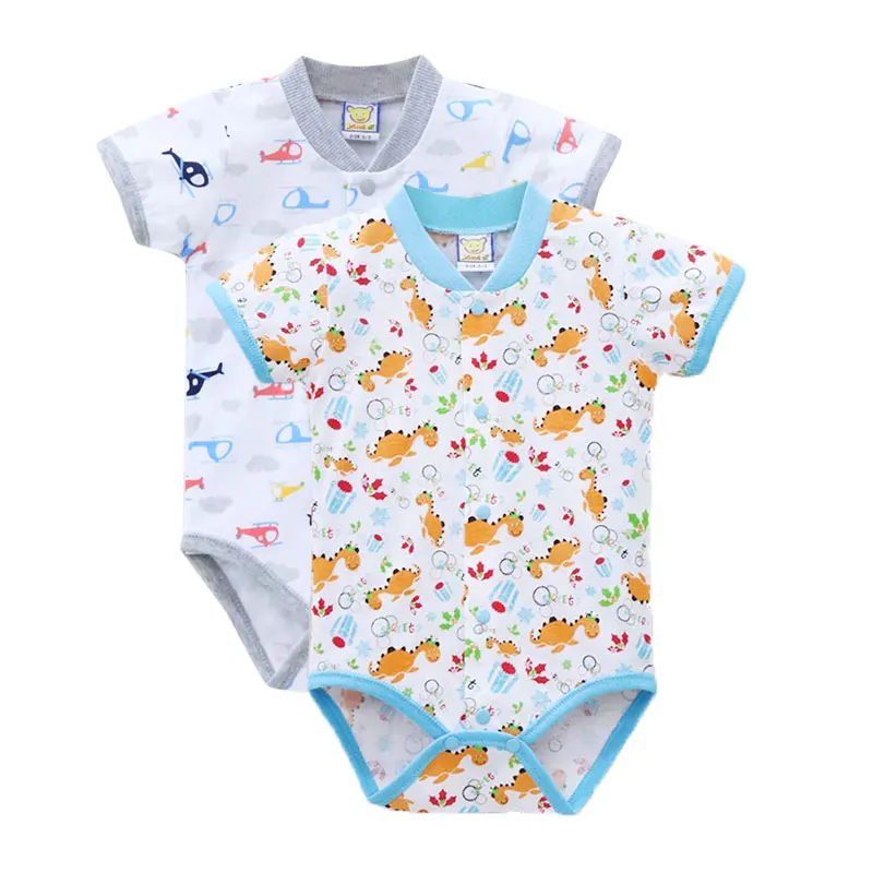 Little Q/Летние Боди для новорожденных, детская одежда с короткими рукавами и круглым вырезом, 2 шт./Партия Костюмы на пуговицах, одежда из чистого хлопка - Цвет: Gray and seahorse