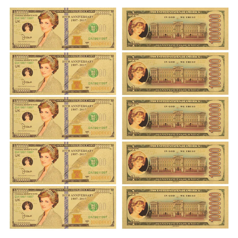 WR 24k Красочные золотые банкноты Принцесса Диана Золотая фольга банкнота сувенир