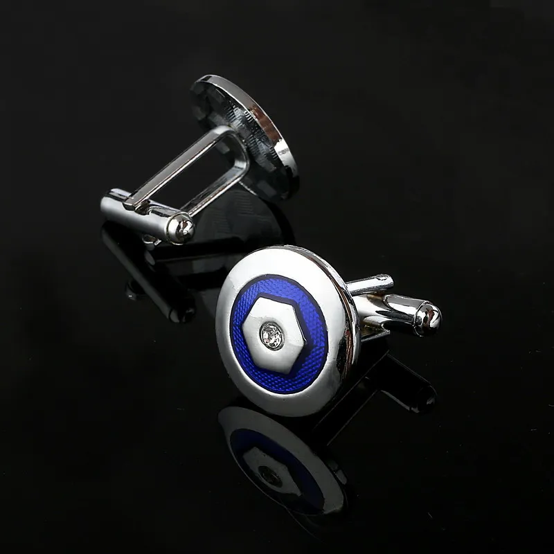 Роскошные запонки для рубашек мужские брендовые на пуговицах синие круглые