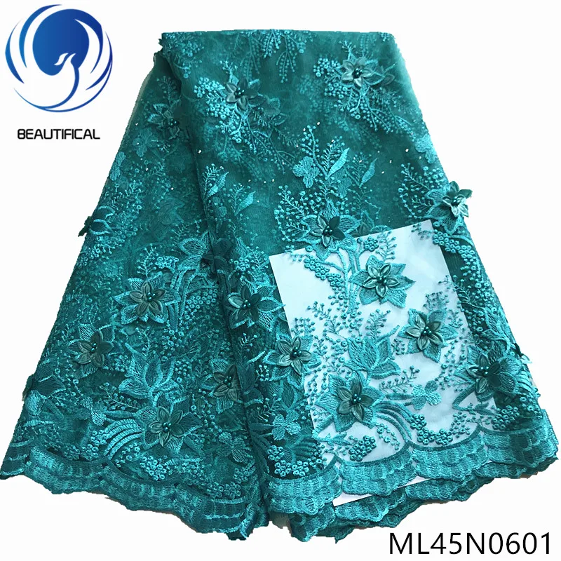 

BEAUTIFICAL nigerian 3d embroidery lace 5 yards lace dresses women bead lace fabric 3d ML45N06