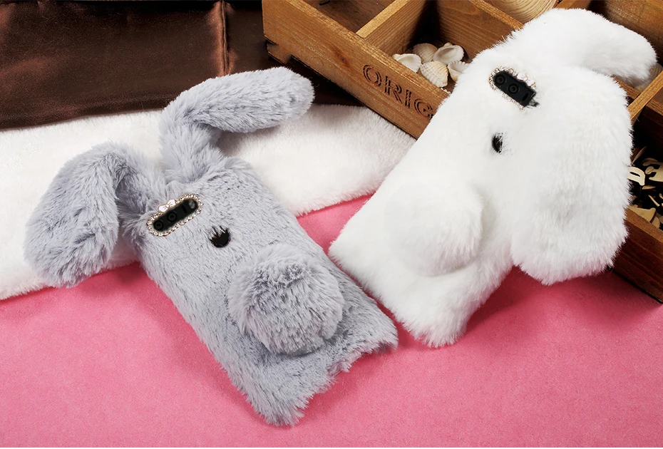 DULCII For Huawei Honor 8 Case for Honor8 Cover Rabbit Fluffy Back Bunny Shape Warm Fur TPU Stand Soft Phone Shell |