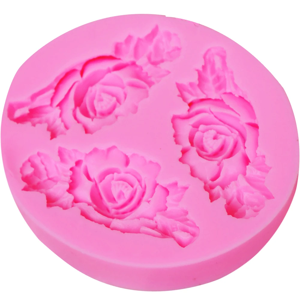 M013 3 отверстия цветок розы Силиконовые формы для торта 3D Sugarcraft помадка Конфеты Форма для шоколадного мыла инструменты для украшения Рождественского торта