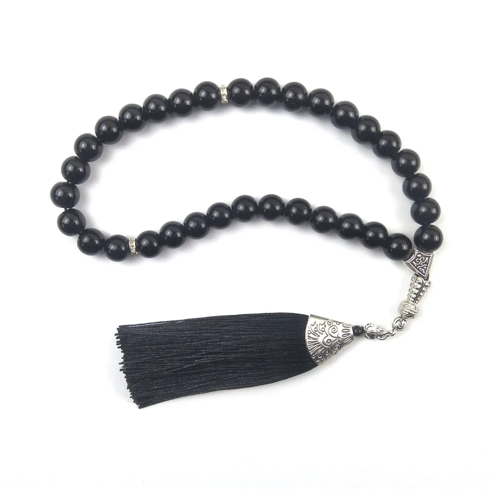 Магазин Tesbih Новый дизайн черный оникс с кисточкой tasbih мусульманские молитвенные
