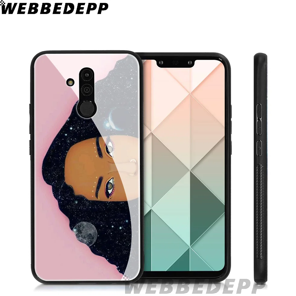 WEBBEDEPP Afro Girls Colorful Cute Tempered Glass Case for Huawei Mate 20 P20 P10 P Smart 2019 2018 &amp Honor 10 9 8X 7A Lite Pro |