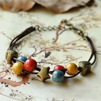 heart charm bracelets ceramic beads star cuff bangle women men leather wristbands link chain adjustable fashion jewelry