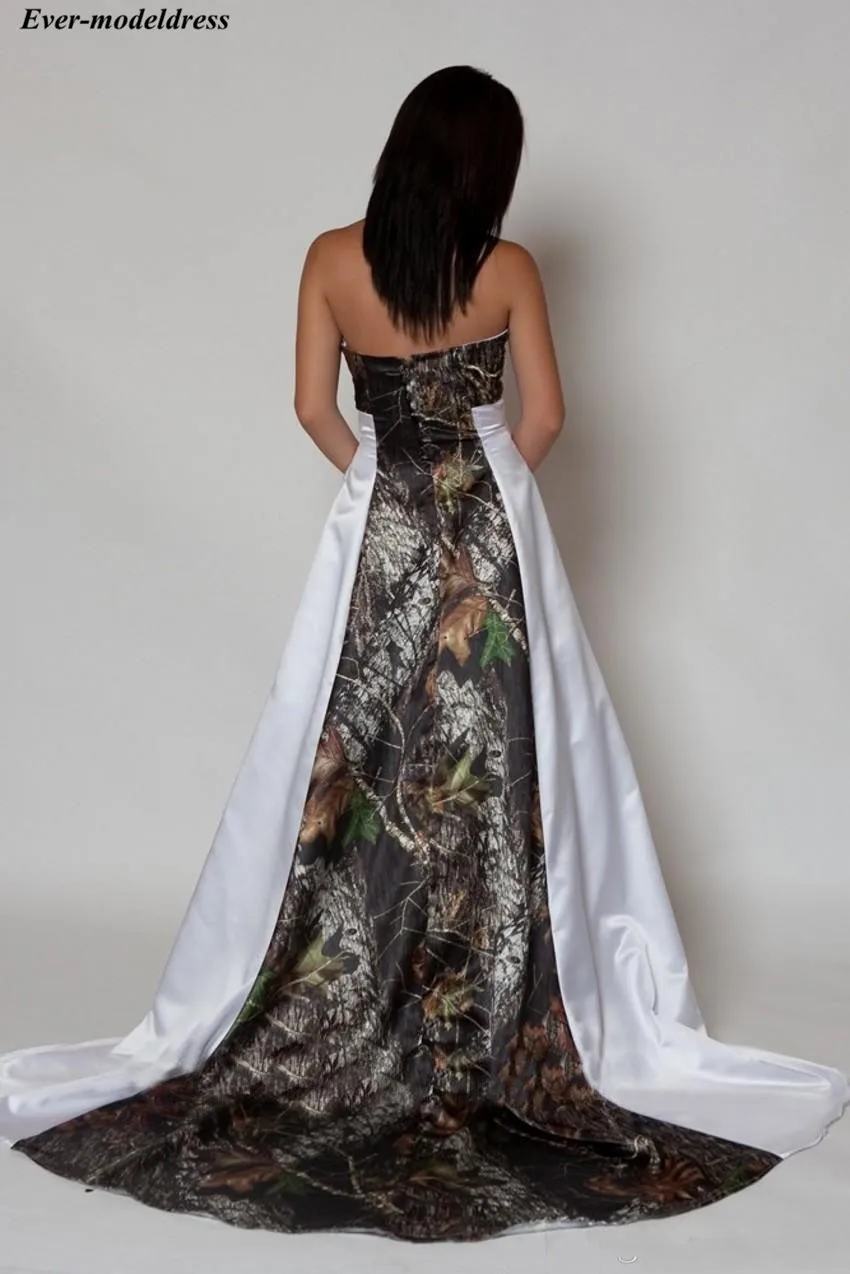 

New Arrival Country Camo Wedding Dresses With Pleats Empire Waist A-line Sweep Train Camouflage 2019 Strapless Bridal Gowns