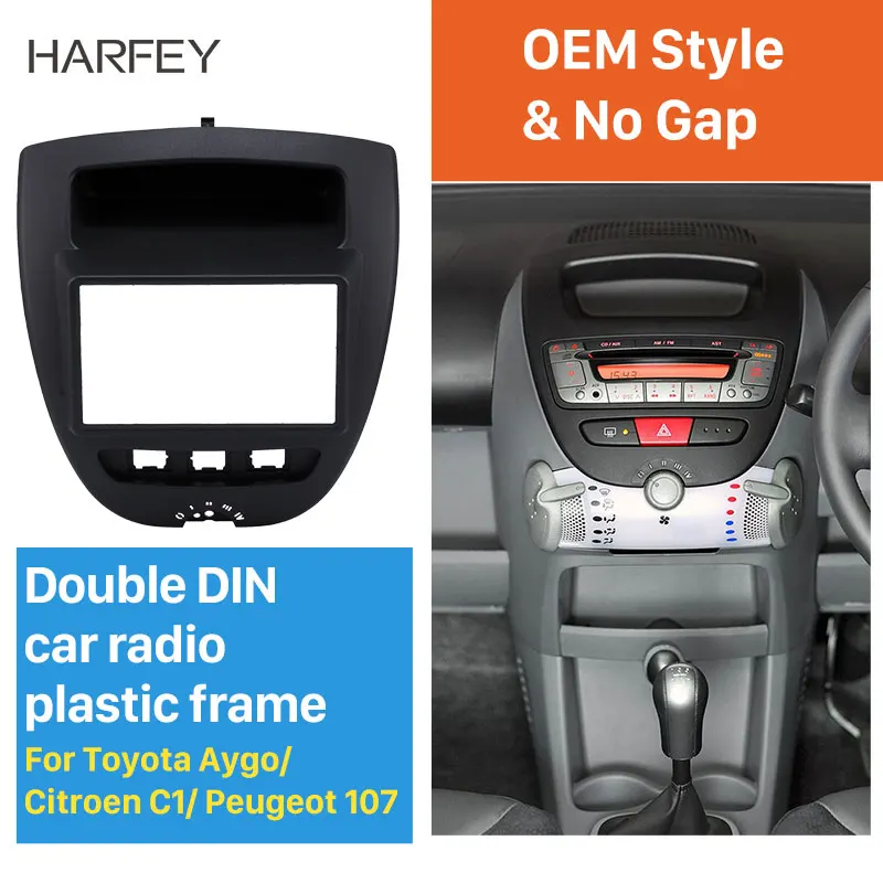 Распродажа Harfey 2Din Автомобильная рамка для приборной доски панель Toyota Aygo Citroen C1