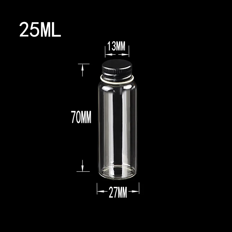 25ml-black Cap 8 мл 15 мл 20 мл 25 мл стеклянные бутылки из алюминия на шарнирах крышка банки Декор бутылки свадебный подарок конфетный таблеточный контейнер для чая, 12 шт - Цвет: 25ml-black Cap