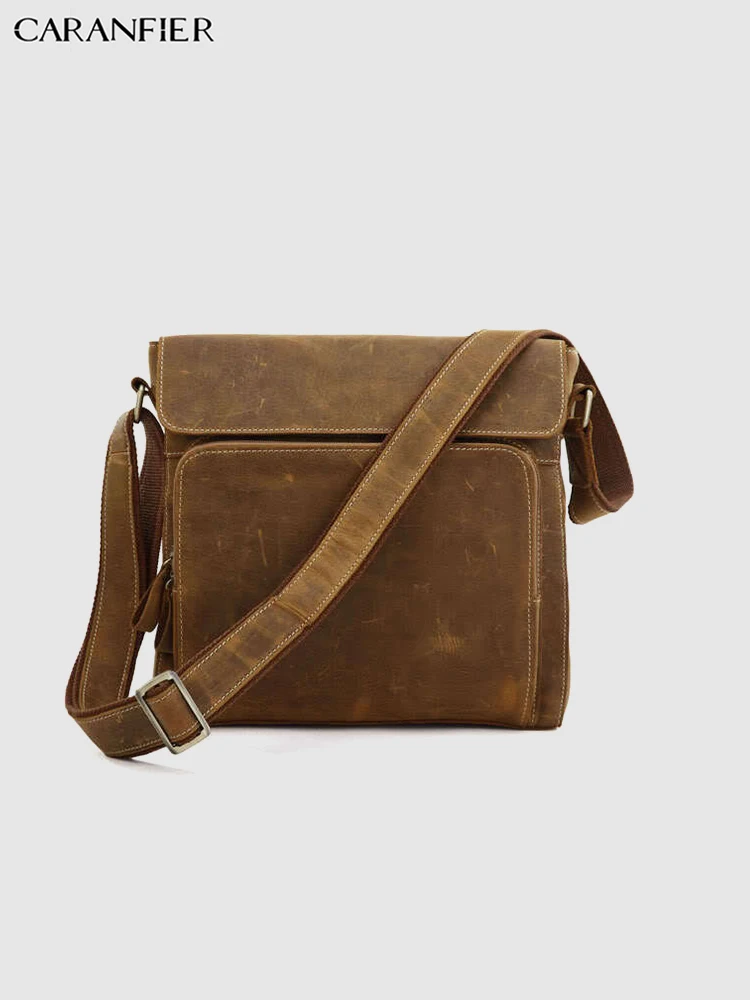 Brown CARANFIER мужские дорожные сумки Crazy Horse из натуральной воловьей кожи винтажные сумки через плечо бизнес сплошной цветной портфель - Цвет: Brown