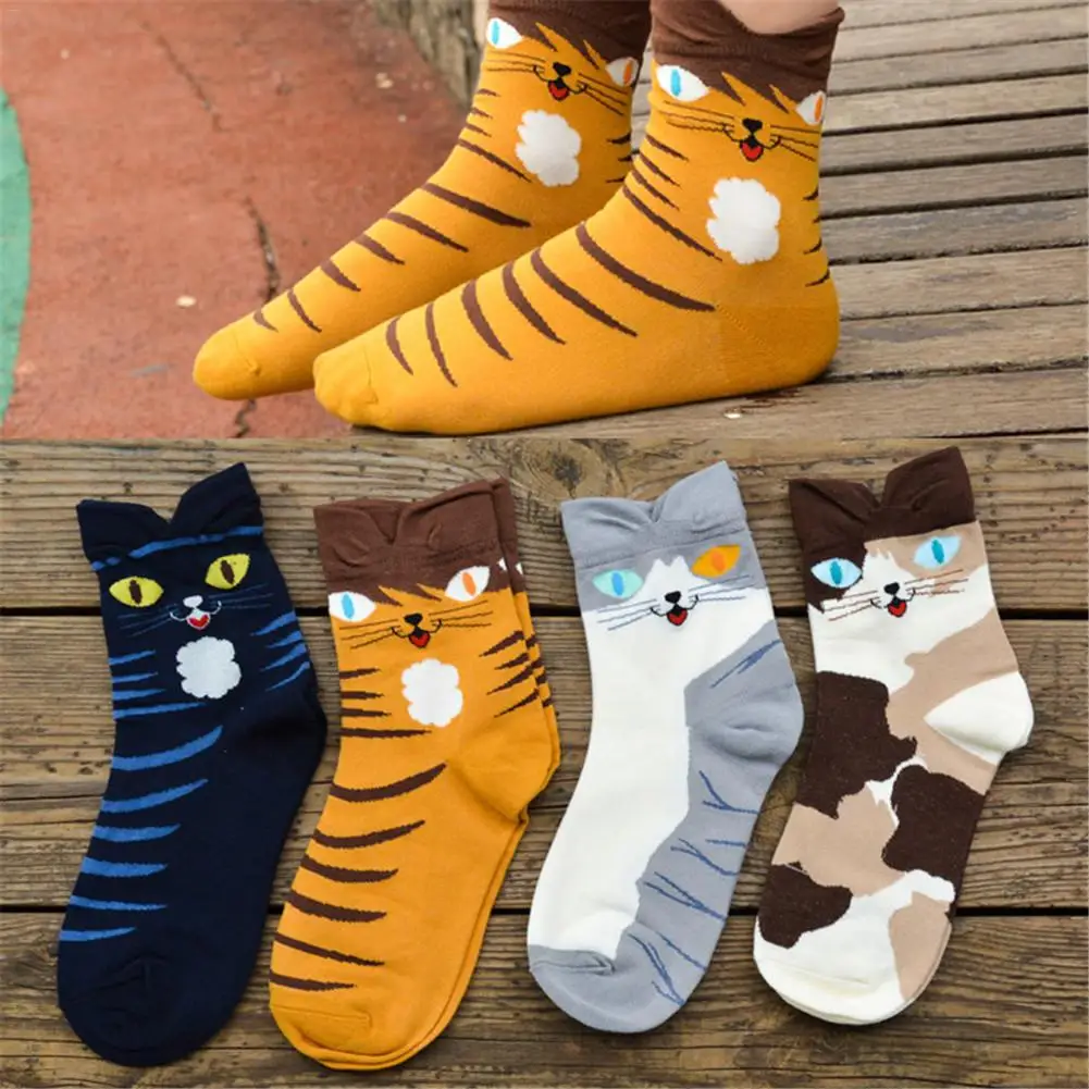 Осенне зимние Хлопковые женские носки с объемным рисунком котенка и кота| |