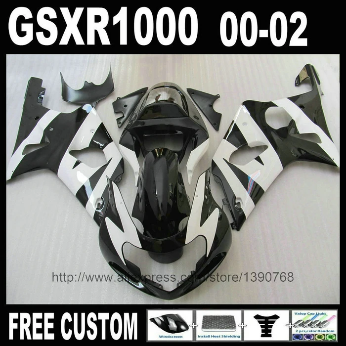 

ABS Motorcycle fairings set for SUZUKI GSX-R1000 2000 2001 2002 bright white black fairing kit 00 01 02 K2 GSXR 1000 YH59