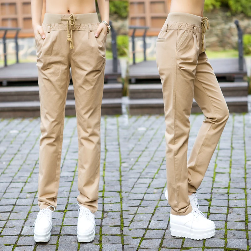 Женские повседневные брюки в стиле милитари камуфляжные прямые цвета хаки лето