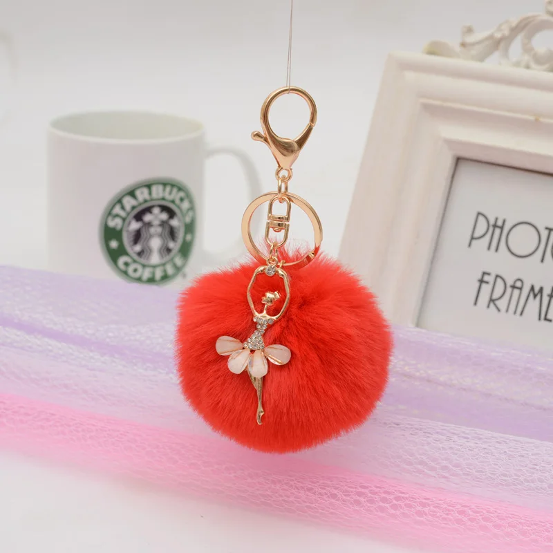 

Fashion Ballerina Girl Fluffy Imitated Rabbit Fur Ball Keychain Car Key Chain Ring Decoration For Purse Bag EH692