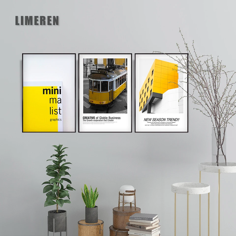 Home Decoration Poster Prints Wall Art Canvas Painting Nordic Picture Ins yellow architectural style Gray Stairs | Дом и сад