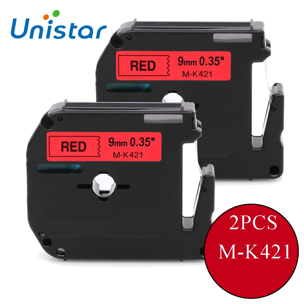 

UNISTAR 2PACK Label Tapes Compatible for Brother P-touch Printer 9mm Black on Red M-K421 for Brother p touch Mk421 MK-421