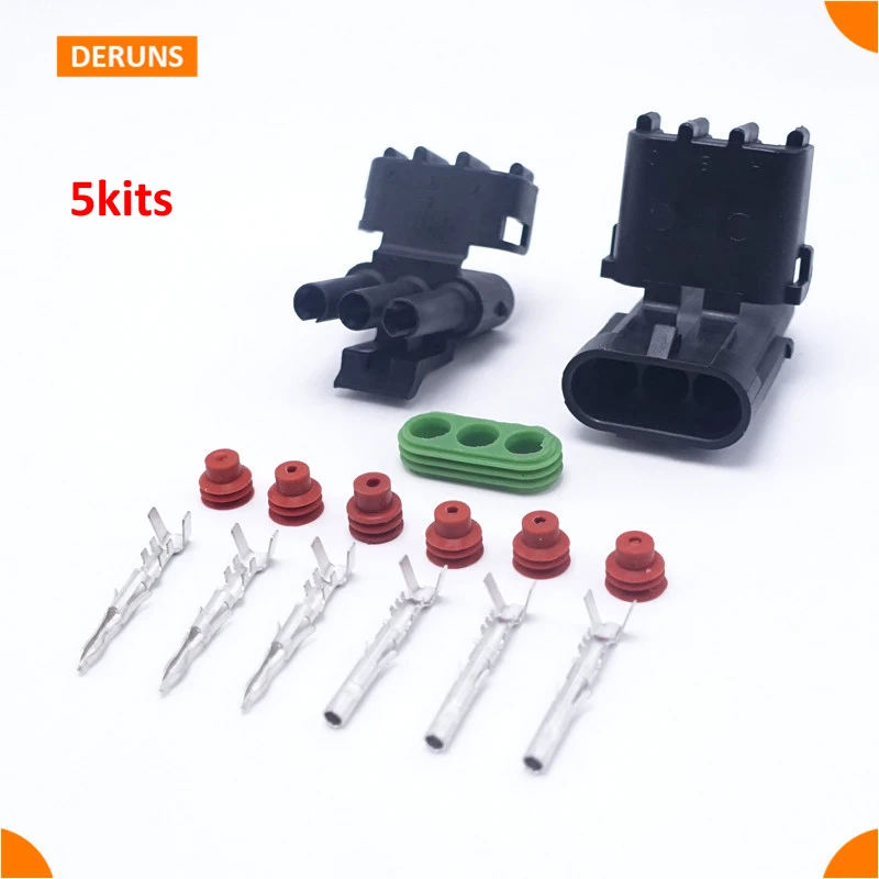 

New Brand 5Sets Kits 3 Pin/Way Delphi Waterproof Seal Electric Wire Connector Plugs For Auto Car