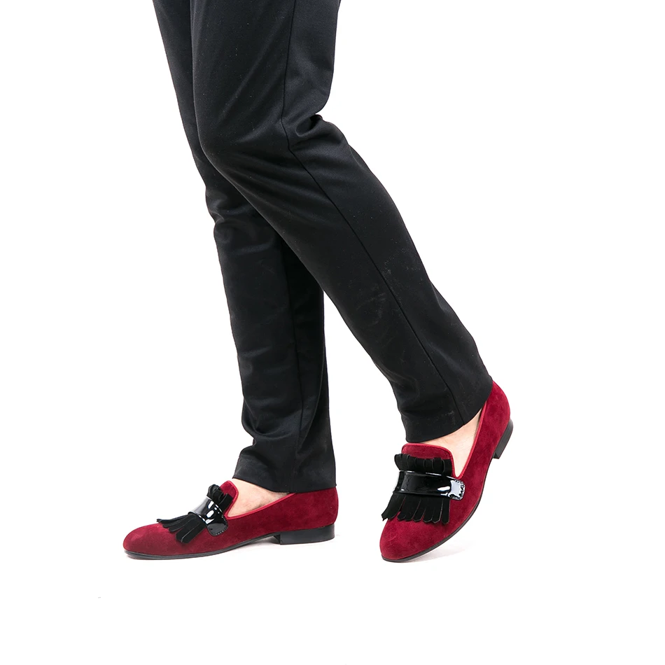 2018 new style large black suede fringed wrap patent leather men red velvet loafers classic fashion party dress shoes | Обувь
